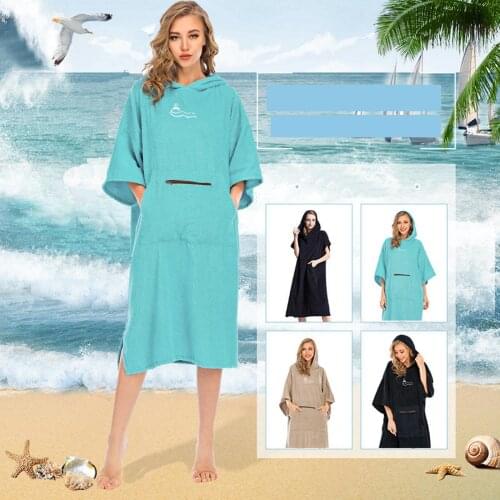 Hooded Surf Poncho Cotton Wetsuit Changing Robe Towel w/ Pocket Beach Surfing Swimming Drying Change Towel for Women Men