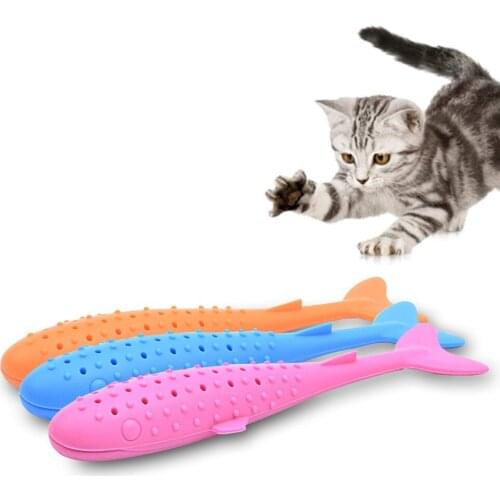 Cat Catnip Toy, New Interactive Cat Toothbrush Chew Toy, Refillable Catnip Fish Teaser Toy for Cat Playing Training Tool