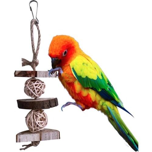 1pc Parrot Chewing Toy Natural Wooden Block Bite Toy Bird Cage Hanging Toy Chew Toy Interactive Toys Birds Training Toys