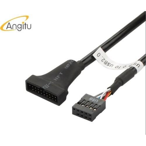 Angitu USB 2.0 3.0 Adapter Cable Computer Motherboard USB2.0 9Pin Female to 3.0 19/20pin male For Computer PC Adapter Cord