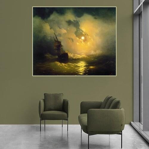 Citon Ivan Aivazovsky《Stormy sea at night》Canvas Oil Painting Artwork Poster Picture Wall Decor Home Interior Decoration