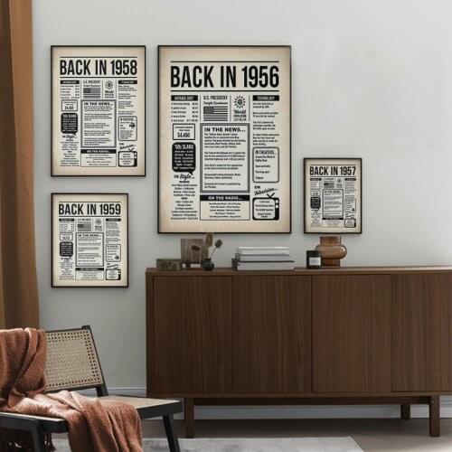 Back to 1940-1959 Print Newspaper Poster Retro Canvas Painting Wall Art Birthday Sign Wall Picture Year You Were Born Decor
