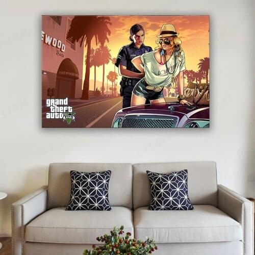 Klassisk Grand Theft Auto V Game Art Wall Poster GTA 5 Canvas Painting Printing Stue Soverom Hjemmeinnredning Veggmaleri Cuadros