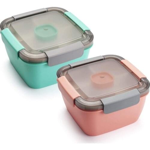 Salad Lunch Container to Go Salad Bowls with 3 Compartments for Salad Toppings, Snacks, Men, Women 2 Pack