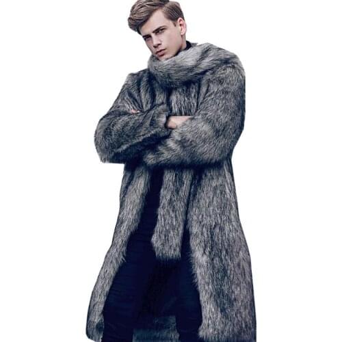 Grey faux mink fur leather jacket mens trench coat warm fur leather coat men loose jackets clothes winter autumn thicken fashion