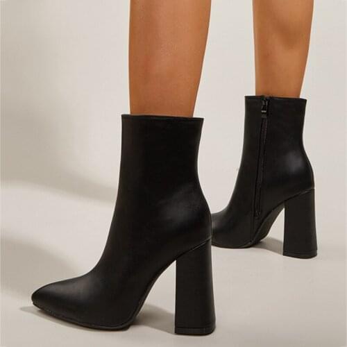 LEOPARD LAND 2021 Autumn And Winter Large Size Womens Boots Fashion Pointed Toe Thick Heel High Heels Womens Ankle Boots JXQ