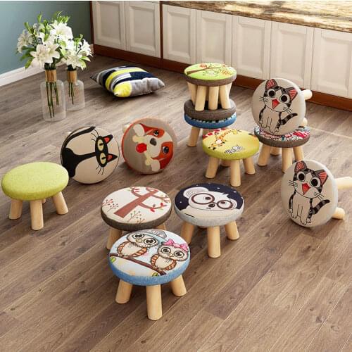 Small stool household solid wood round low stool cute childrens sofa stool baby chair fashion cartoon creative small bench