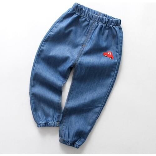 Fashion Boys Girls Jeans Comfortable Cotton Stretchy Soft Denim Pants Cute Cartoon Embroidery Kids Trousers Toldder Girl Clothes