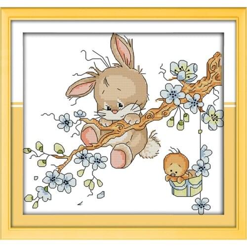 Naughty rabbit cross stitch kit cartoon animal pattern 14ct 11ct printed cloth DIY hand embroidery set craft handmade needlework
