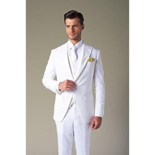New Custom Made Slim Fit Groomsman Suits Mens White Wedding Suit Tuxedos For Men Bridegroom costume homme (Jacket+Pant+Vest+Tie)
