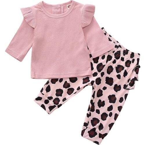 Girl Clothes 2020 Toddler Baby Girls Kids Long Sleevet Tops + Leopard print Pants 2pcs Cotton Outfits Clothes Sets