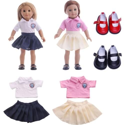 Doll Clothes 2 Pcs Doll Skirts Uniform Sweater/Shirt+Skirts For 18 Inch & 43 Cm Doll (Not include the leather shoes)
