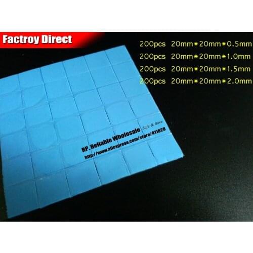 Wholesale! Mix 800pcs Thickness 0.5/1.0/1.5/2.0mm, (20mm*20mm Square) Heat Conductive Silicone Thermal Pads for Laptop PC LED IC