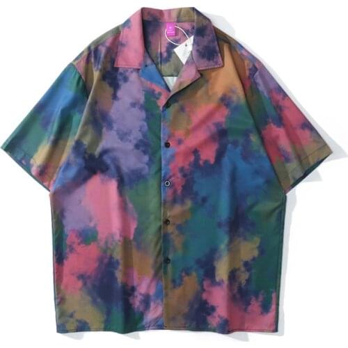 Fashion Mens New Style Tie-Dye Short Sleeve Shirt 2021 Loose Sun Protection Camisas Korean Hawaiian Shirt Streetwear Men Shirt