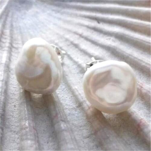 Freshwater 10-11mm White Pearl Silver Stud Earrings Irregular Fashion Mesmerizing Dangle Earbob Cultured Classic Gift Wedding