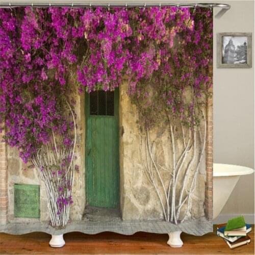 Streetscape Of The Idyllic Town Shower Curtains Floral Waterproof Polyester Fabric Bathroom Curtains For Home Decor
