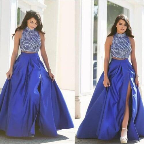 Blue Long Skirts High Waist Sexy Side Slit Satin Floor Length Formal Party Skirts For Women Maxi Skirt Custom Fashion Saia Longa