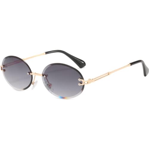 Retro Oval Sunglasses for Women Men Fashion Vintage Gold Metal Frameless Rimless Glasses Tinted Lens UV400 Protection