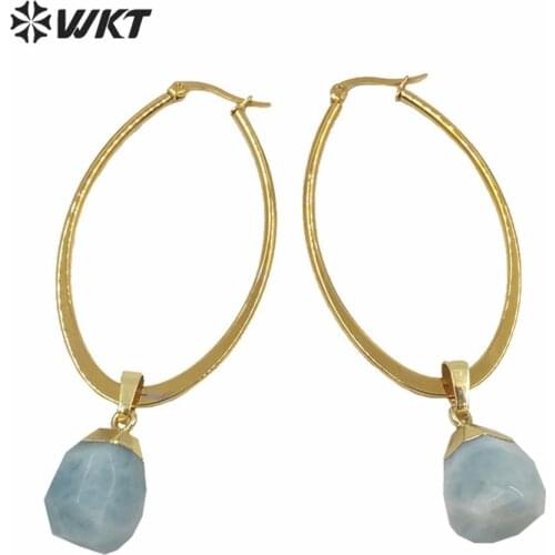 WT-E641 Wholesale freestyle women dangle charm big ring earrings natural stone gold electroplated dangle earrings