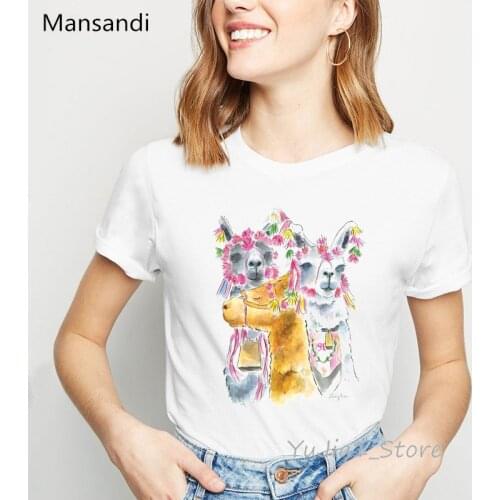 Women’s summer clothing 2021 watercolor floral Alpaca animal print tshirt femme tops harajuku kawaii t-shirt tumblr t shirt
