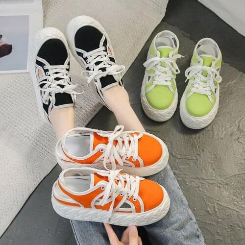New Platform Canvas Shoes Womens Hollow Shoes Canvas Sandals Lace-up Casual Women Shoes Dropshipping