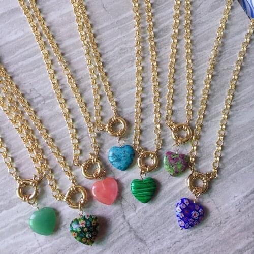 Naszyjnik Boho Personality Choker Friendship gift Hand painted glass mosaic heart women millefiori hearts beads necklace women