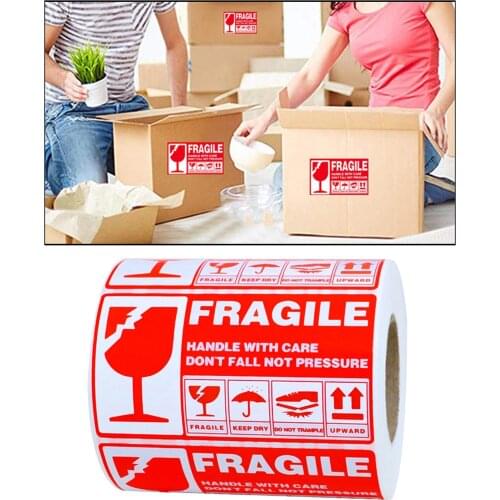 1 Roll Fragile Stickers Handle with Care Warning Goods Packing Shipping Decoration Labels Red Sign 5x3 Inch