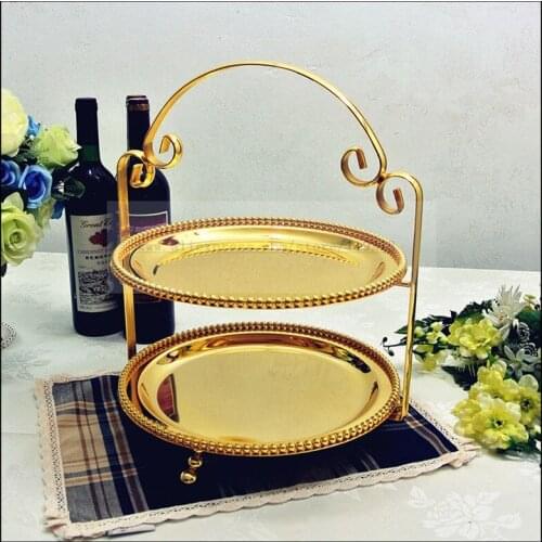 1PCS European retro golden double afternoon tea snack rack cake stand dessert table baking