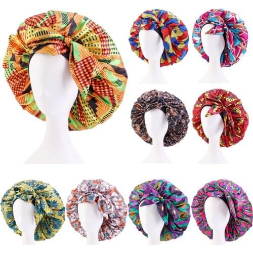 1pc Soft Print Women Night Sleep Shower Cap Adjustable Ladies Long Hair Care Bonnet Headwrap Hat Soft Satin Hat Accessories 42cm