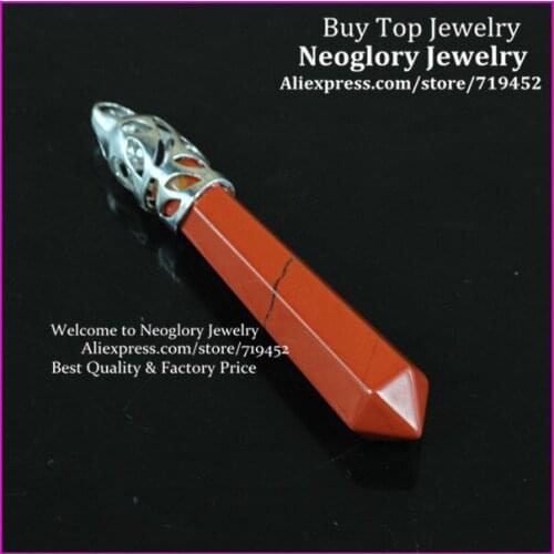10PCS Natural Red Stone Gems Stone Wand Pendulum Pendant prism Divination Point Healing Chakra Reiki Pendant Pendulum 60mmX10mm