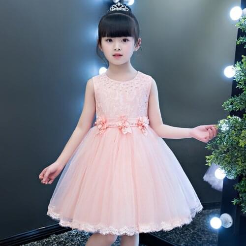 2020 Flower Girls Dresses Children Sleeveless Beading and Tulle Princess Dress with 3D Flower Formal Girls Clothes