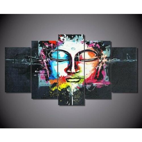 Canvas Prints 5 PCS Abstract Colour Buddha Face Modern Wall Picture Art Poster for Living Room Bedroom Home Decoration No Frame