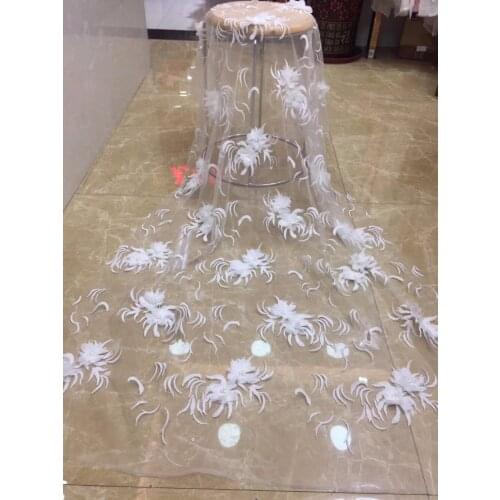 5yards/bag AX55# White unique flower pattern Add pearls lace fabric for bridal wedding dress/sawing