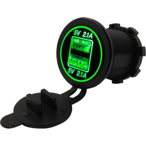 12V-24V Dual USB Car Charger Cigarette Lighter 2 Port USB Car Charger With Led Light Power Adapter For Motorcycle Auto Truck ATV