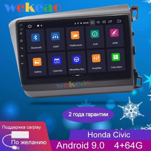 Wekeao Touch Screen 9'' 1 Din Android 9.0 Car Dvd Multimedia Player For Honda Civic Car Radio GPS Navigation 2012-2015 Bluetooth