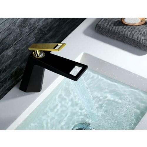 Black Gold plated brass bathroom sink faucet Unique design Hot and cold water tap waterfall Basin Water Faucet