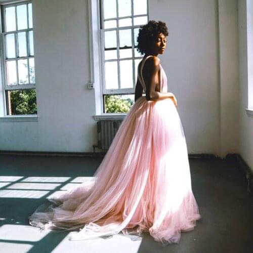 Elegant Tulle Wedding Skirt Blush Tulle Ball Gown Sweep Train Long Skirts Womens Bridal Separates Engagement Photos Skirt Saia