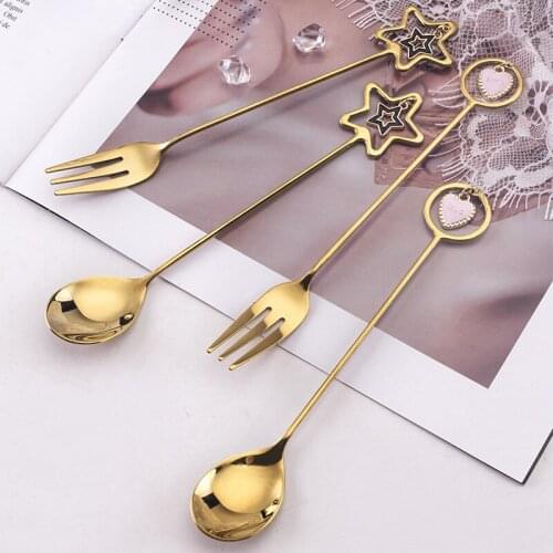 Stainless Steel Creative Cute Stirring Spoon Pendant Coffee Dessert Spoon Gold Fine Milk Spoon Cute Stainless Steel Spoon