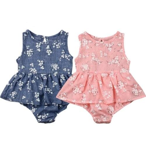 Summer Baby Clothing Newborn Infant Baby Girls Flower Print Bodysuits Dress Sleeveless Jumpsuits Tutu Dress 0-18M