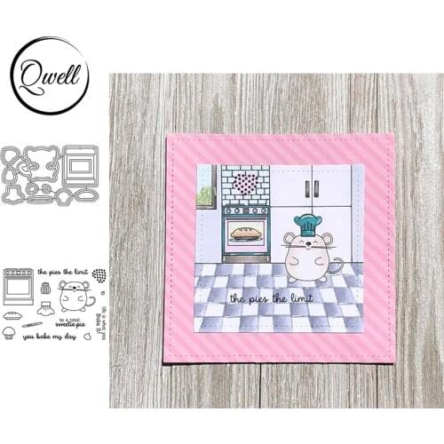 QWELL Cupcake Bread Delicious Pie Metal Cutting Dies Match Clear Transparent Stamps Sentences You Bake My Day DIY Craft Cards