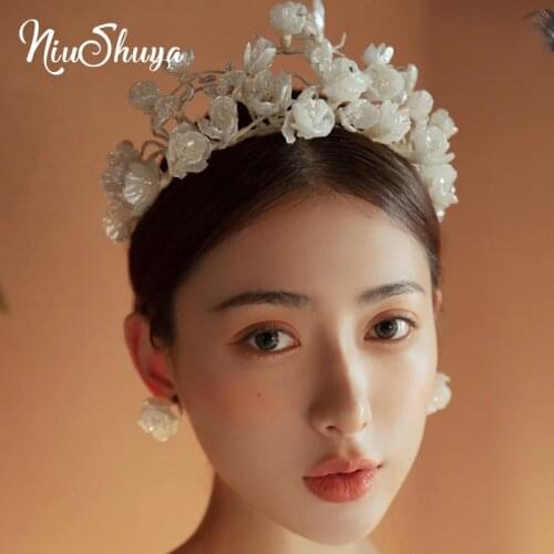 NiuShuya Handmade 3D White Flower Petals Headband Crown Sweet Floral Bridal Hairband Headpiece Wedding Hair Accessories