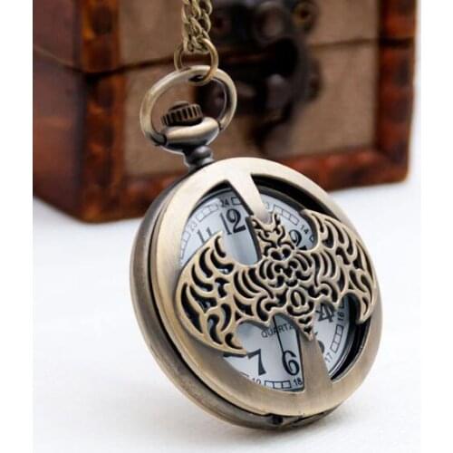 New Bronze antiques Large bat Hollow out Large quartz pocket watch men and woman gift watches