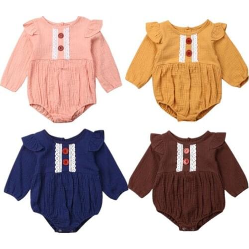 Baby Clothes 2019 Newborn Baby Girl Clothes Long Sleeve Button Soft Bodysuits Jumpsuit Bodysuit Outfit 4Colours