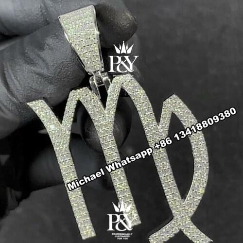 P&Y Custom Hip Hop Full Iced Out S925 Moissanite Diamond Letter With Customized Logo Pendant Necklace For Men Women