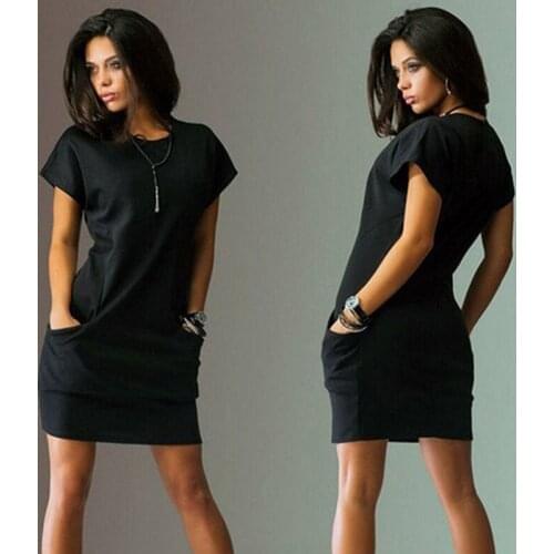 Summer Dress Women Solid Slim Dress Short Sleeve Office Business Dress Elegant Solid Loose Party Vestidos Black