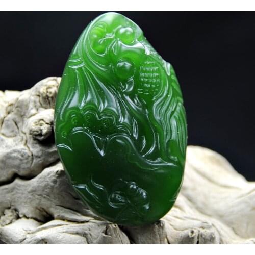 Natural Green Hand-carved Fish Jade Pendant Jewelry Necklace, Handle Pieces, More Than Every Year, Lotus Fish Jade Pendant