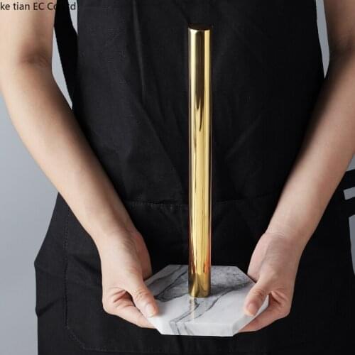 Nordic Retro Style Natural Marble Gold-plated Kitchen Paper Towel Holder Roll Holder Desktop Jewelry Storage Shelf