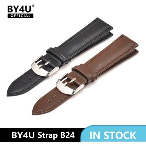 BY4U Strap B24 24mm Leather Strap Quick Release Strap Black Brown Wrist Strap For Samsung Huawei Garmin Xiaomi Amazfit Watch