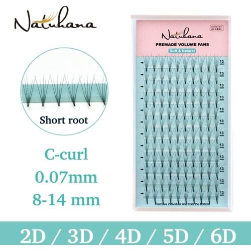 NATUHANA 2D 3D 4D 5D 6D Short Stem False Lashes Premade Russian Volume Fans Faux Mink Premade Eyelash Extensions Makeup Cilios