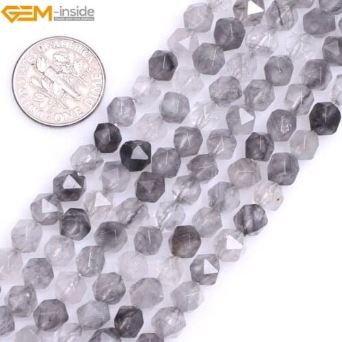 Gem-inside Natural AAA Grade faceted grey cloudy quartz Beads For Jewelry Making Beads Strand 15" DIY Jewellery Christmas Gift